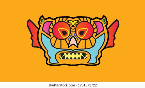 Monster Face, Devil Face Illustration, Tattoo Face Vector