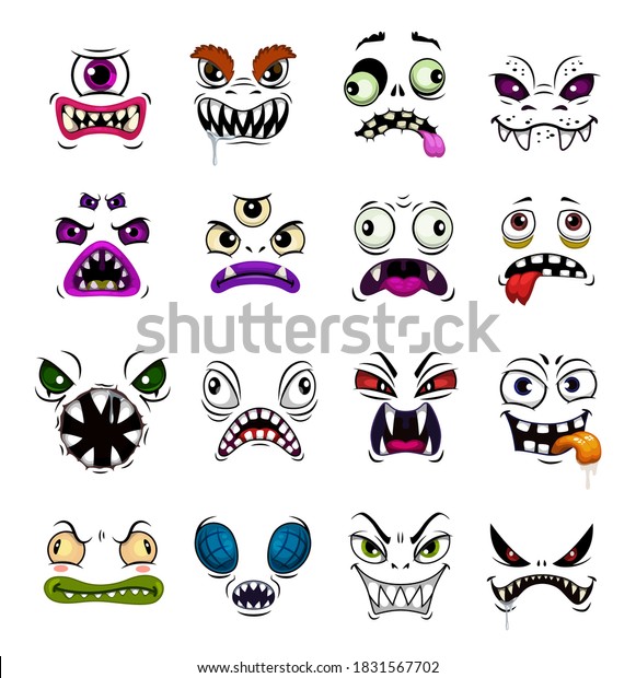 Monster Face Funny Emoticons Cartoon Vector Stock Vector (Royalty Free ...