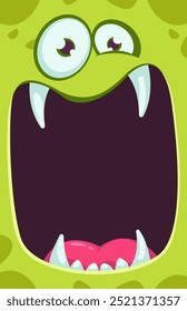 Monster face with funy expression opened mouth blank space banner for text. Halloween design element for banner or decoration party