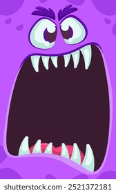 Monster face with funy expression opened mouth blank space banner for text. Halloween design element for banner or decoration party