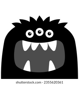 Monster face head. Eyes, fang teeth. Happy Halloween. Cute kawaii cartoon colorful scary character. Green monsters. Funny baby collection. Flat design. White background. Vector