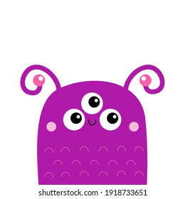 Monster face head icon. Happy Halloween. Eyes, horns. Cute cartoon boo spooky character. Kawaii funny baby. Violet silhouette. Flat design. White background. Vector illustration