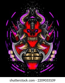 monster face illustration with scary fangs
