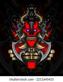 monster face illustration with scary fangs