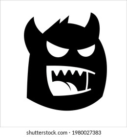 Monster face logo icon. Monster logotype. Open mouth with teeth. Fantasy character mascot. 