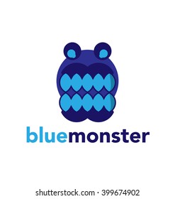 Monster face logo icon. Monster logotype. Open mouth with teeth. 