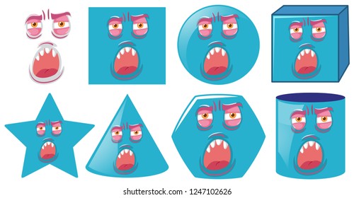 Monster  face on different shape illustration