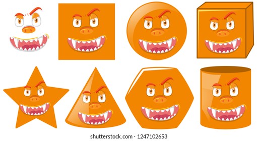 Monster face on different shape illustration
