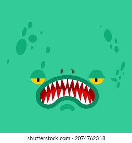 Monster face. Teeth and jaws of green monstrosity
