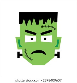 Monster Face Vector Icon. Halloween Frankenstein Vector illustration cartoon style. Angry Frankenstein Day. Cute illustration for kids. 