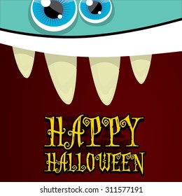 monster face vector illustration. happy halloween greeting card design template