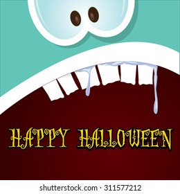 monster face vector illustration. happy halloween greeting card design template