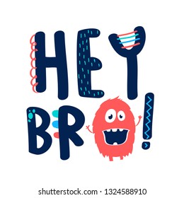 Monster faces print design with slogan. Vector illustration design for fashion fabrics, textile graphics, prints.
