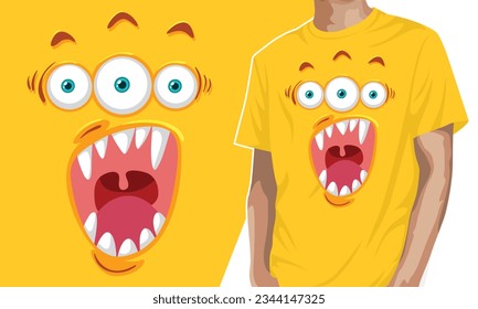 monster facial expression shirt design editable template