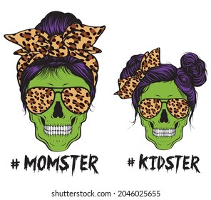 Monster Family Mom Skull Momster with Kid Skull Kidster Collection