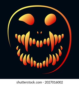 A monster with fangs. Yellow to red gradient. Halloween. Evil facial expression. Vector