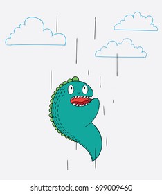 The monster fell from the sky.Cartoon animals the cute monster vector character design