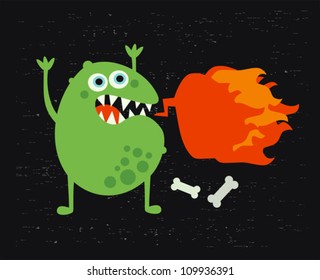 Monster with fire. Vector illustration.