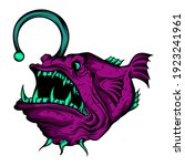 Monster fish cartoon Vector. Funny and scary Animals cartoon character illustration clipart