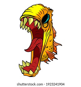 Monster fish cartoon Vector. Funny and scary Animals cartoon character illustration clipart