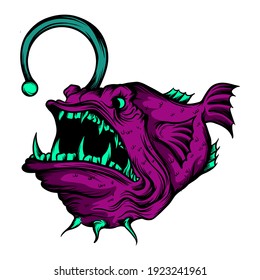 Monster fish cartoon Vector. Funny and scary Animals cartoon character illustration clipart