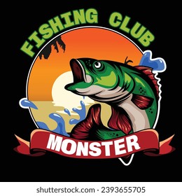 monster fish design illustration for fishing club