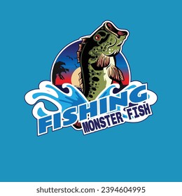 monster fish design illustration for fishing club