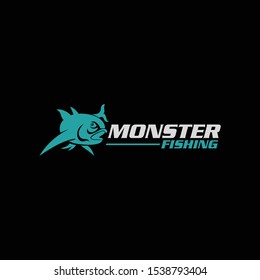 Monster Fish Fishing Team Club Logo Design Template Vector Illustration