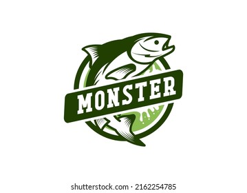 Monster Fish Logo Design, Unique and monster fishing logo. Great to use as bass fishing club. 