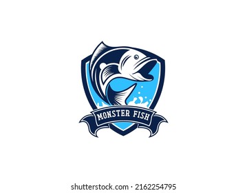 Monster Fish Logo Design, Unique and monster fishing logo. Great to use as bass fishing club. 