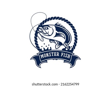 Monster Fish Logo Design, Unique and monster fishing logo. Great to use as bass fishing club. 