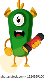 Monster with flashlight, illustration, vector on white background.