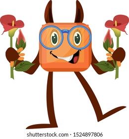Monster with flowers, illustration, vector on white background.