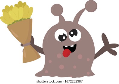 Monster with flowers, illustration, vector on white background.