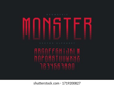 Monster Font Design. Horror Style Geometric Alphabet And Numbers. Eps10 Vector.