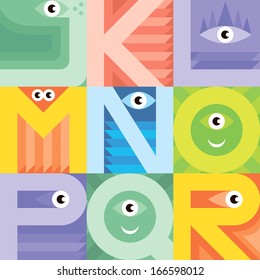 Monster font J K L M N O P Q R. Vector freak alphabet