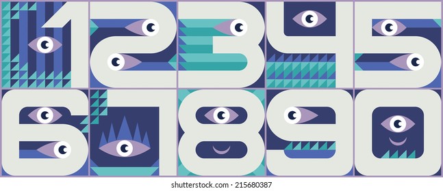 Monster font numbers from 0 to 9. Vector freak alphabet