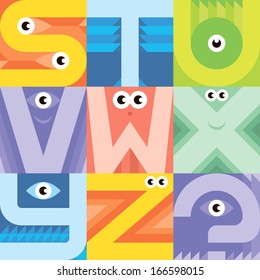 Monster font S T U V W X Y Z. Vector freak alphabet