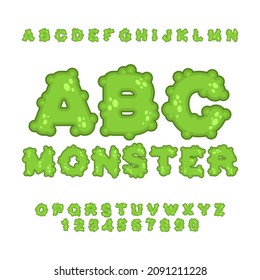Monster Font. Scary green alphabet letters. vector illustration