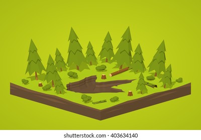 Monster footprint in the forest. 3D lowpoly isometric vector concept illustration