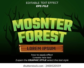 monster forest text effect, font editable, typography, 3d text for games. vector template