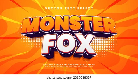 Monster fox 3d editable vector text effect. Comic style text effect.