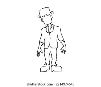 Monster Frankenstein halloween line art cartoon vector Illustration