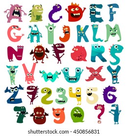 Monster funny cut alphabet with English letter. Vector EPS 10