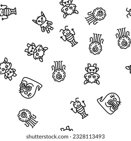 monster funny cute alien vector seamless pattern thin line illustration