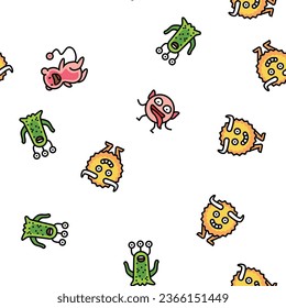monster funny cute alien vector seamless pattern thin line illustration