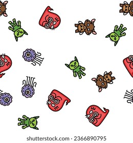 monster funny cute alien vector seamless pattern thin line illustration