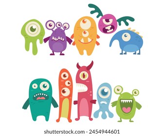 Monster Funny and Cute Monster Cartoon Character, Monster Mascot, Halloween Monsters Clip Arts Set Vector File