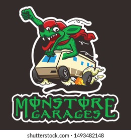 monster garage logo design template with car