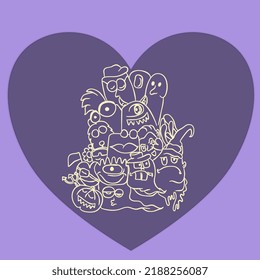 Monster ghost character doodle in Halloween day night, illustration vector drawing create.
